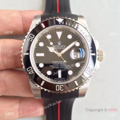Stainless Steel Black Dial Submariner Rolex Rubber Strap Watch - New Upgraded